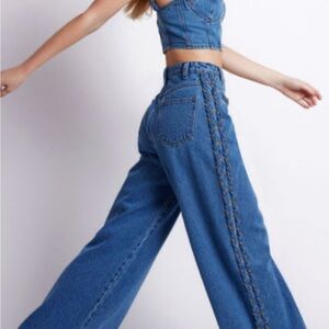 PatBO Braided Wide Leg Denim Pants